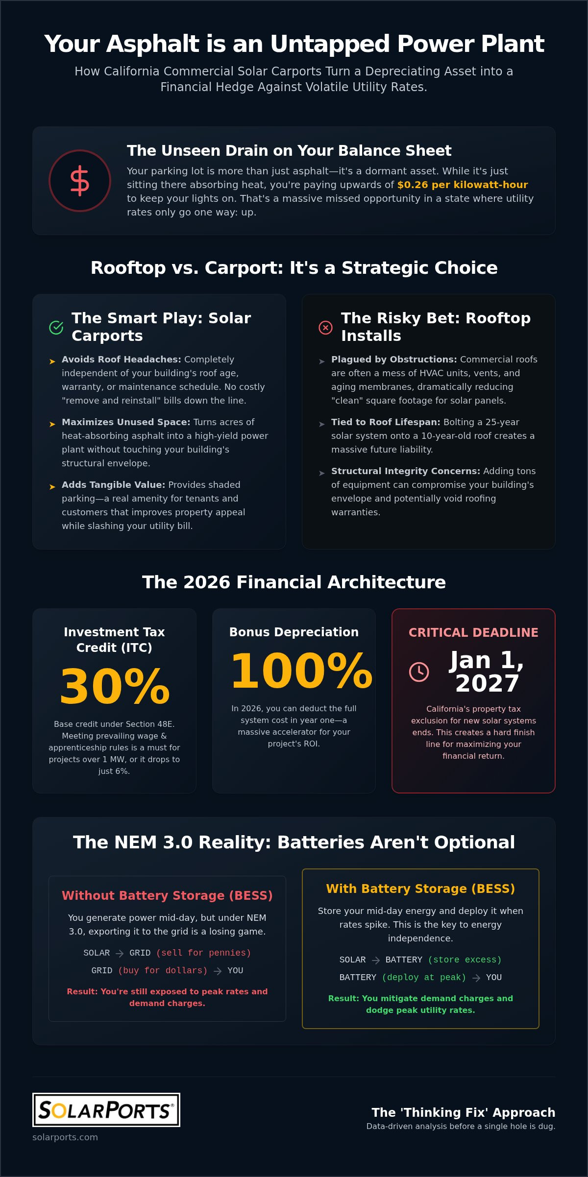 Commercial Solar Carports: A Strategic Financial Asset for California Property Owners in 2026