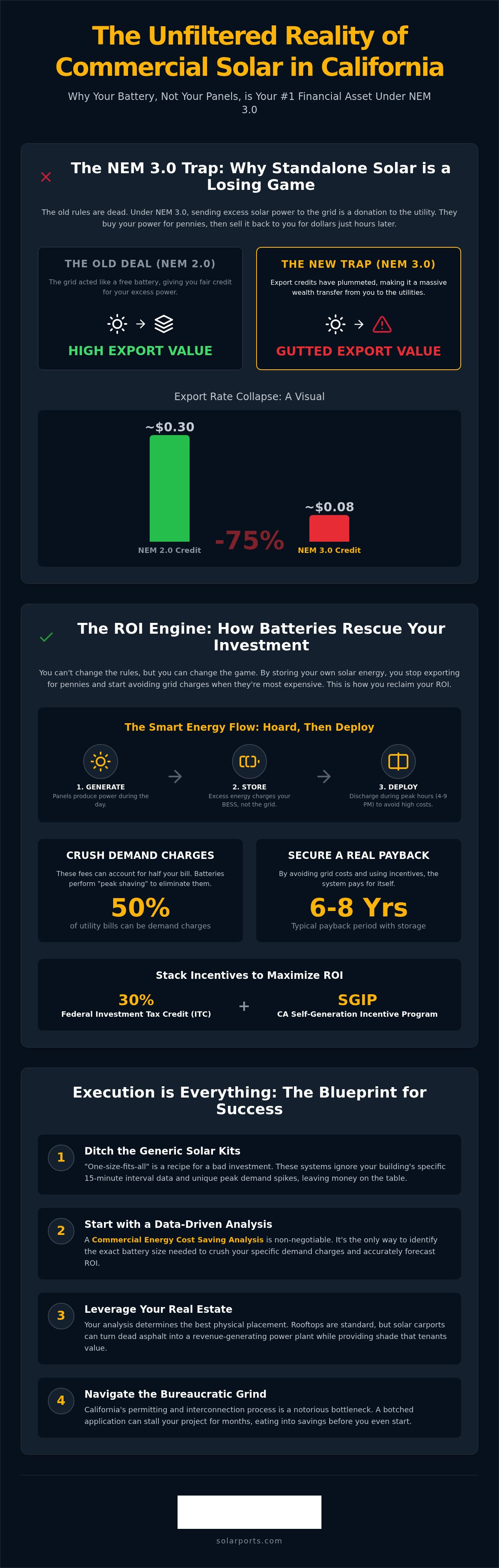 Commercial Solar Plus Storage ROI Under NEM 3.0: The Unfiltered 2026 Reality