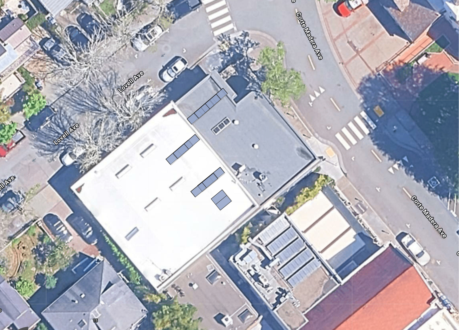 System layout — rooftop arrays at 