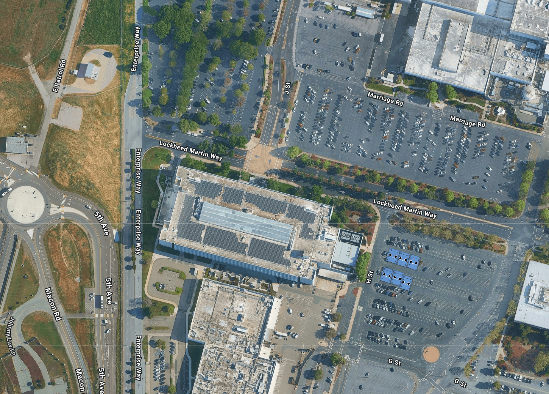 System layout — solar carports at 