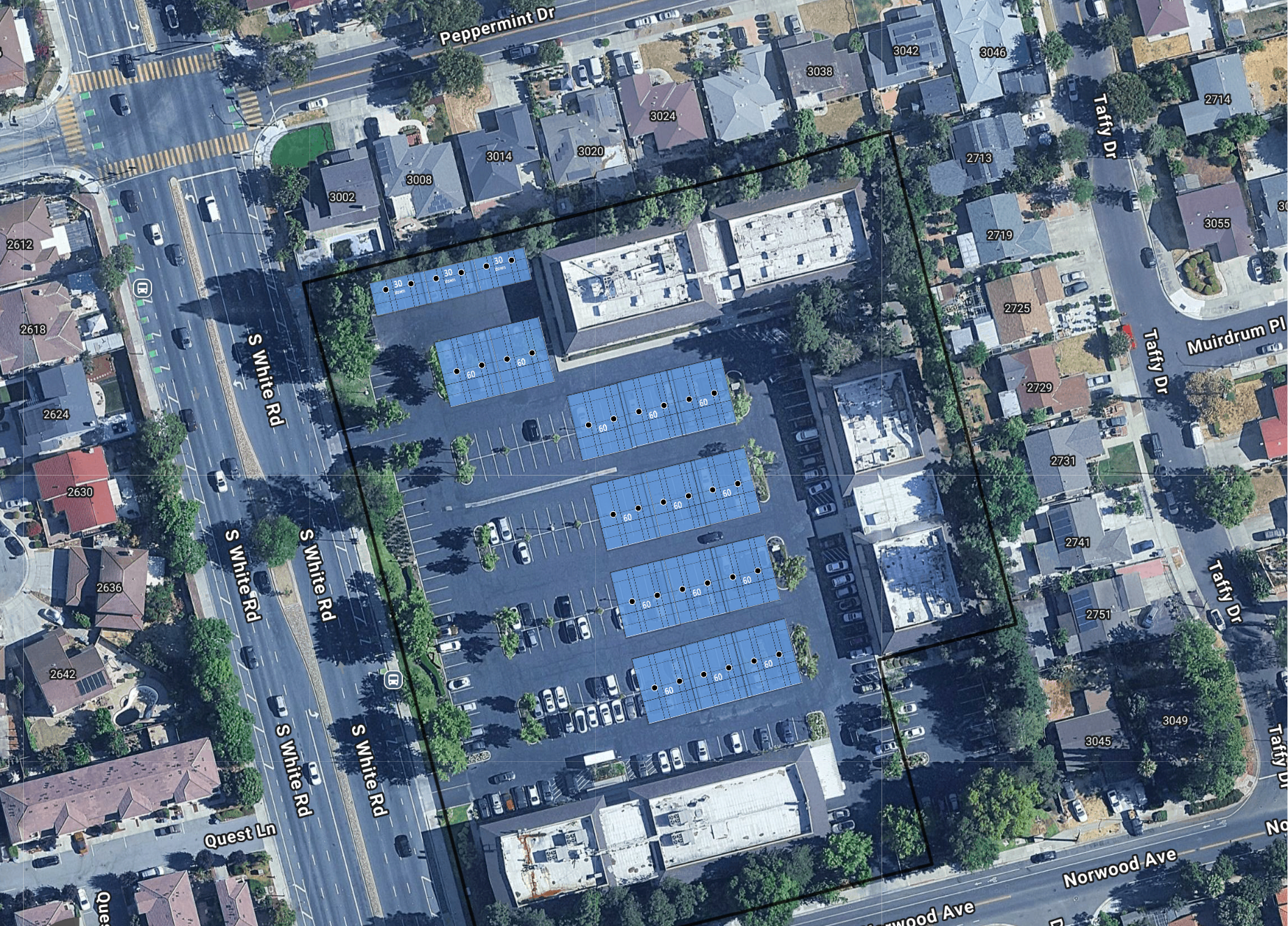 System layout — solar carports at SAN JOSE