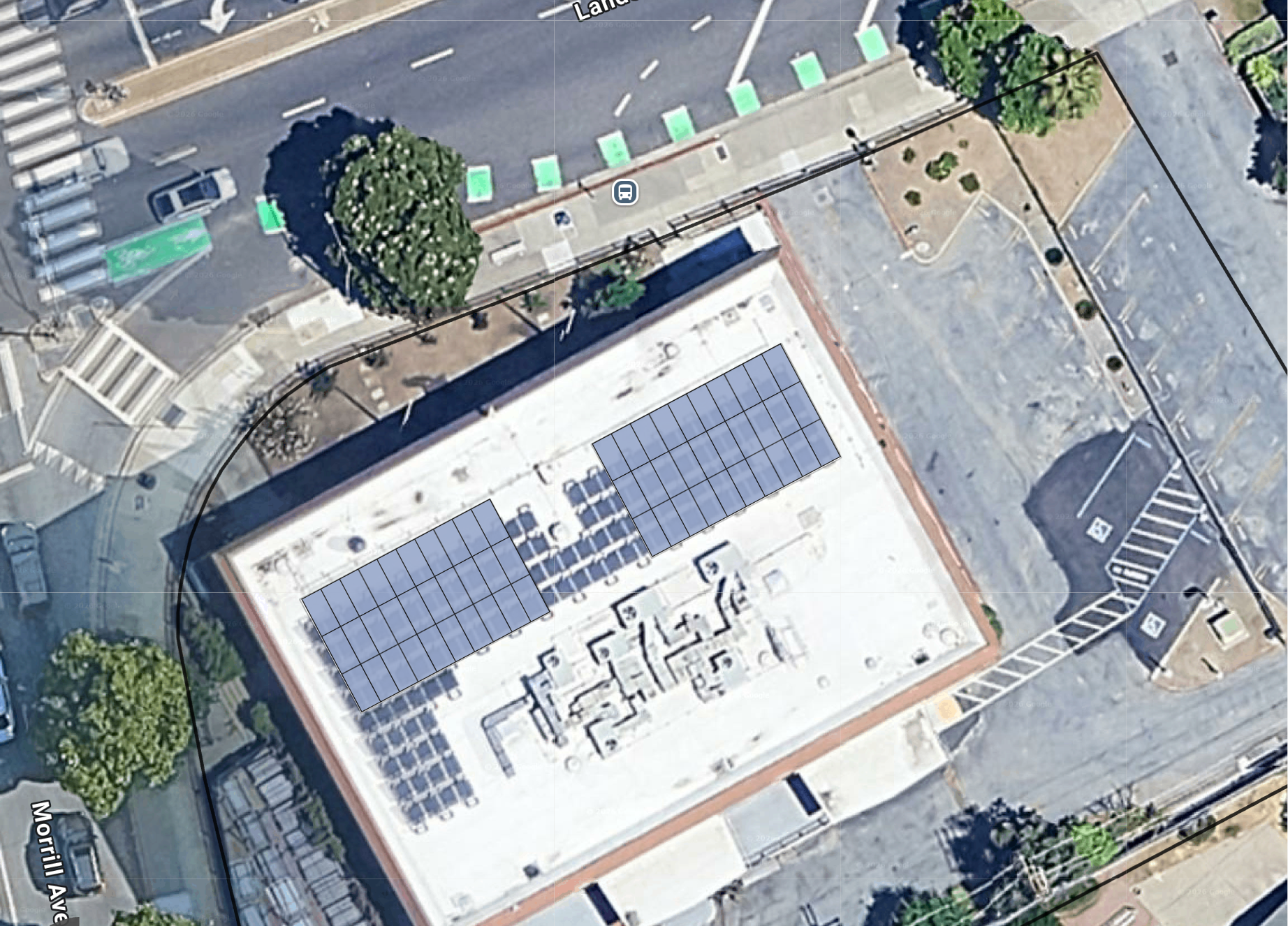 System layout — rooftop arrays at 