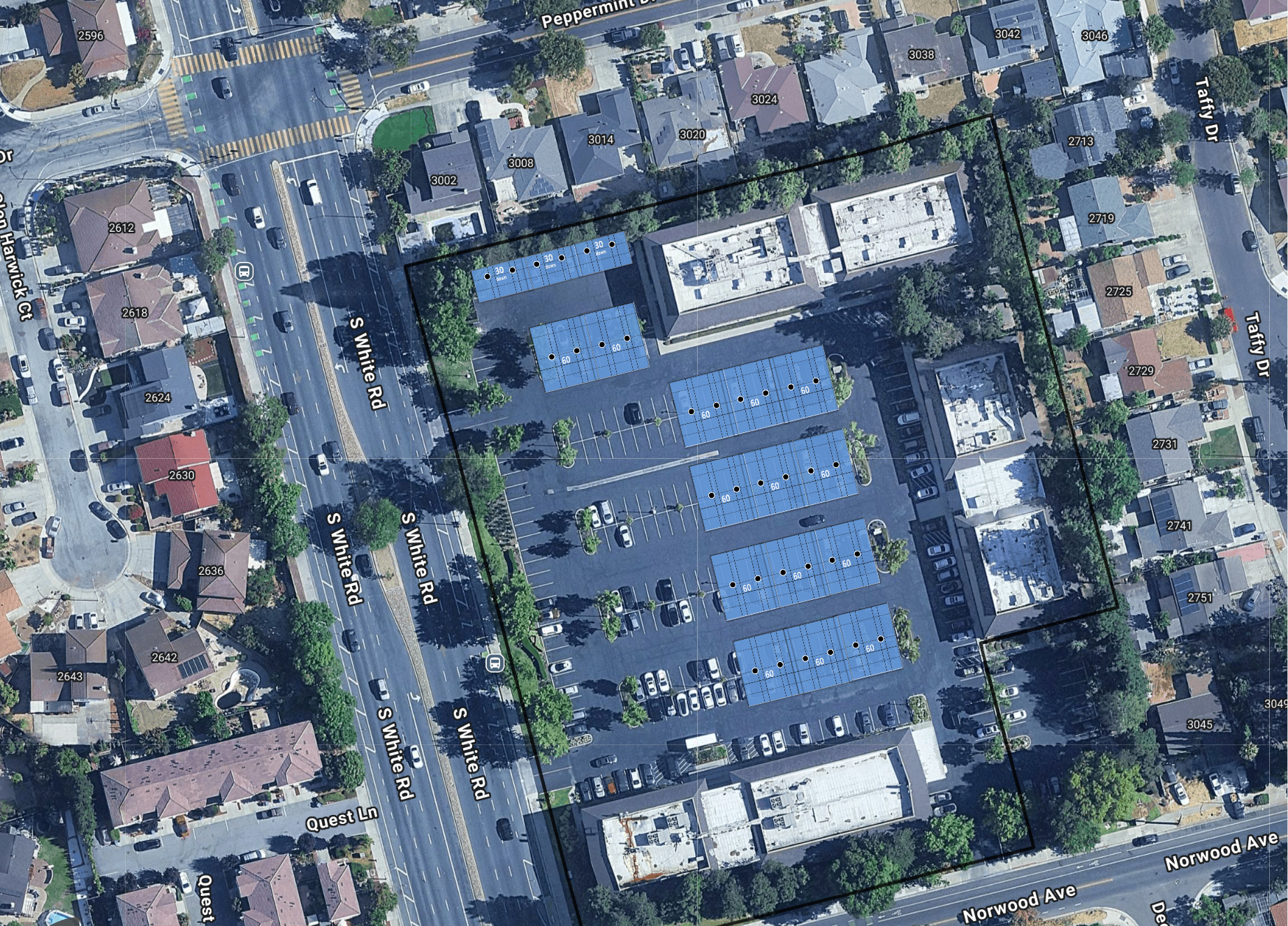 System layout — solar carports at SAN JOSE