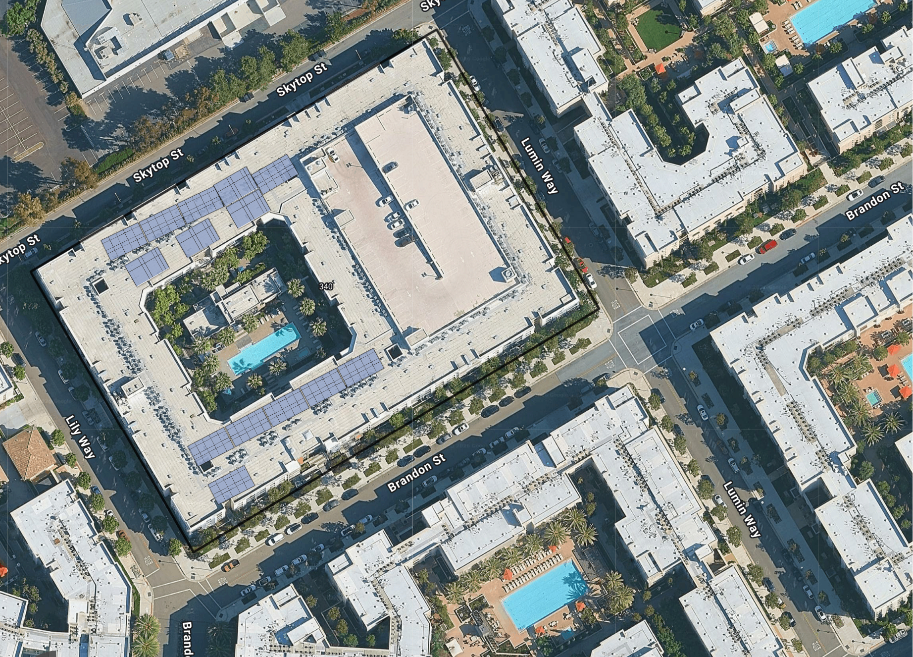 System layout — rooftop arrays at SAN JOSE