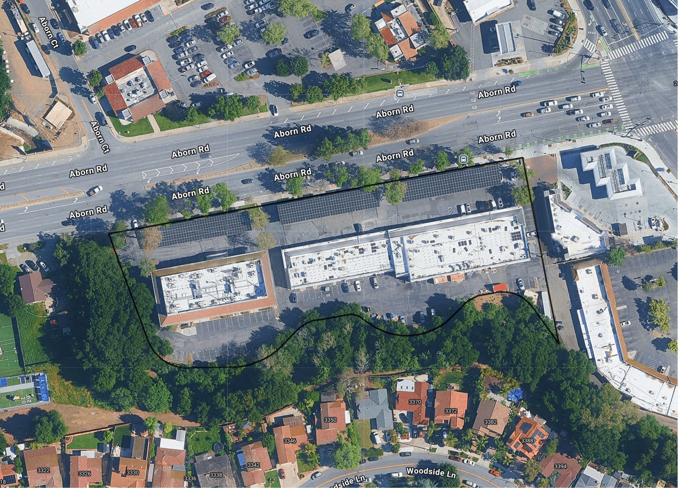 System layout — solar carports and rooftop arrays at SAN JOSE