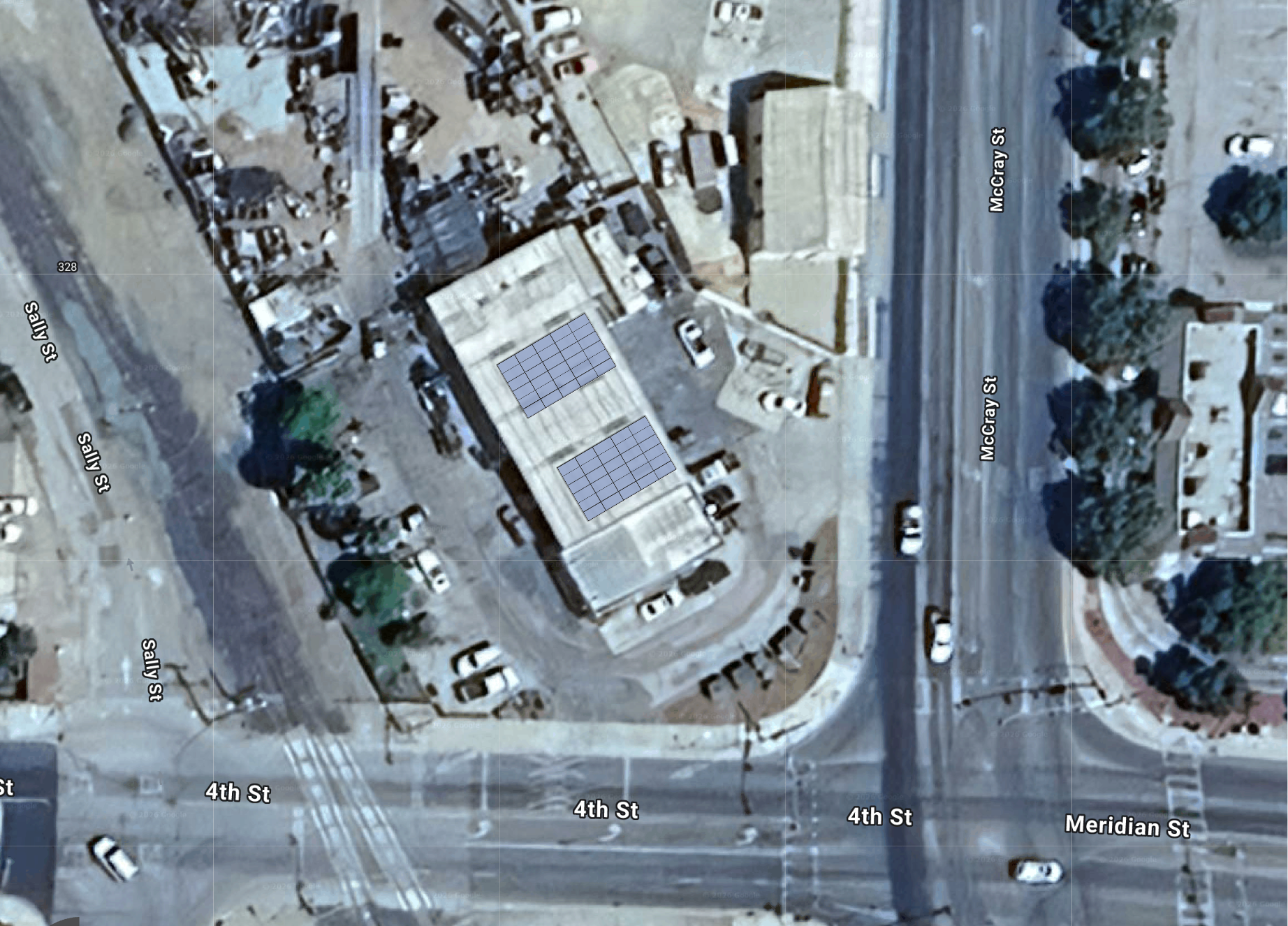 System layout — rooftop arrays at 