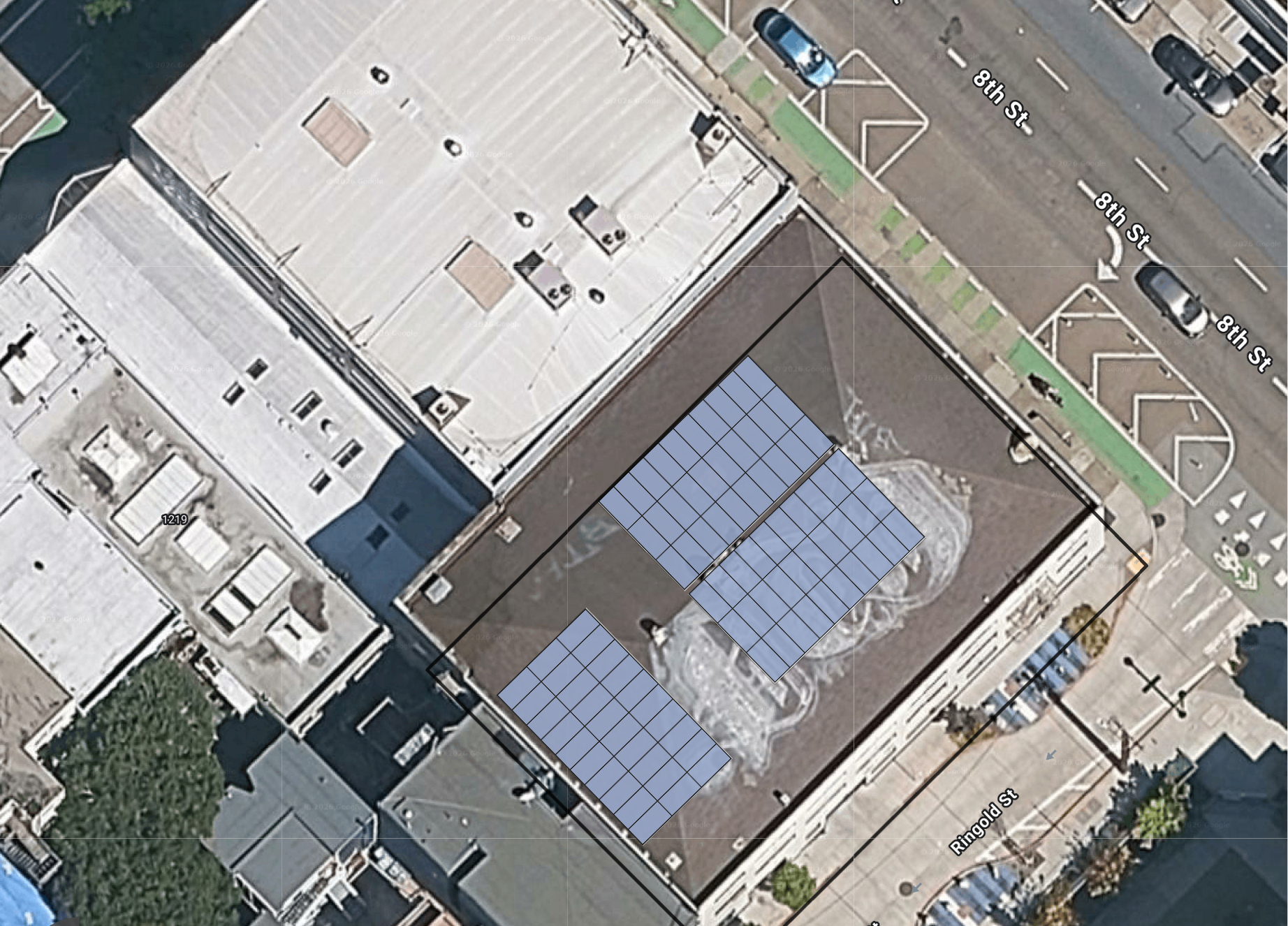 System layout — rooftop arrays at Stockton