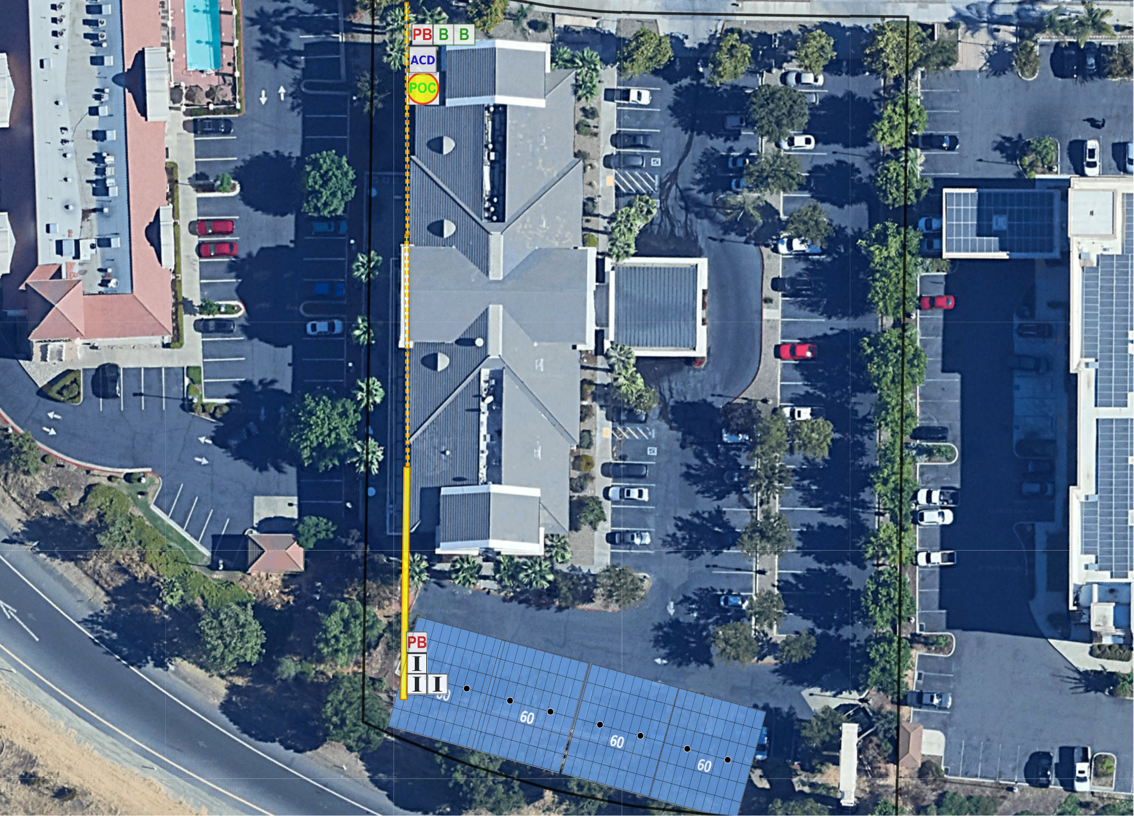 System layout — solar carports at WOODLAND