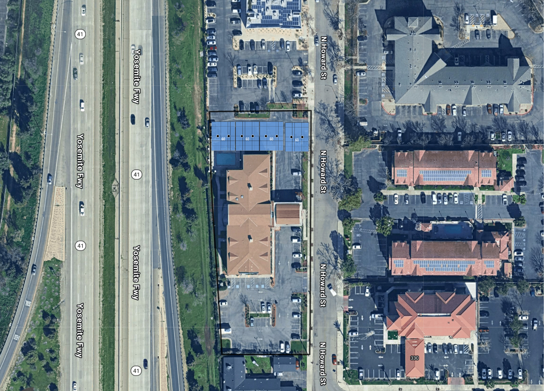 System layout — solar carports at 