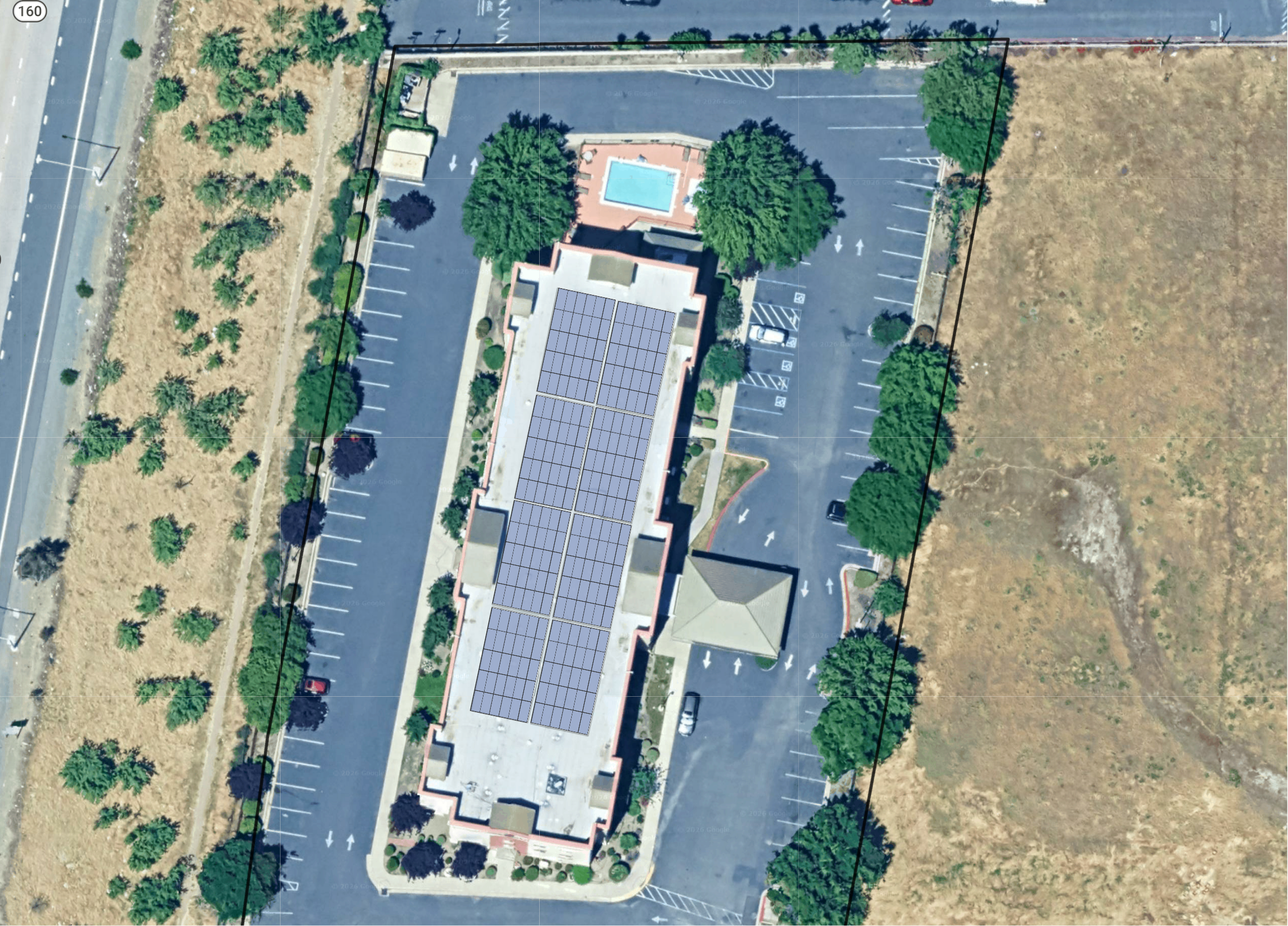 System layout — rooftop arrays at 