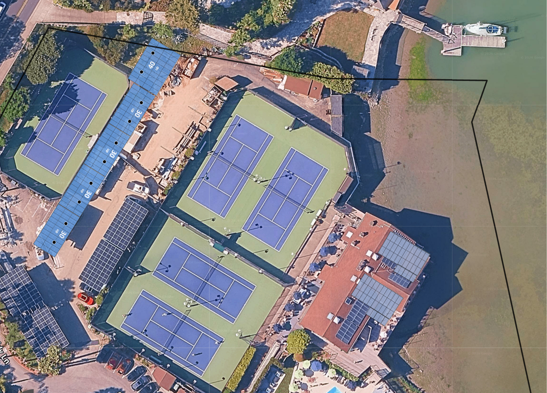 System layout — solar carports and rooftop arrays at MILL VALLEY