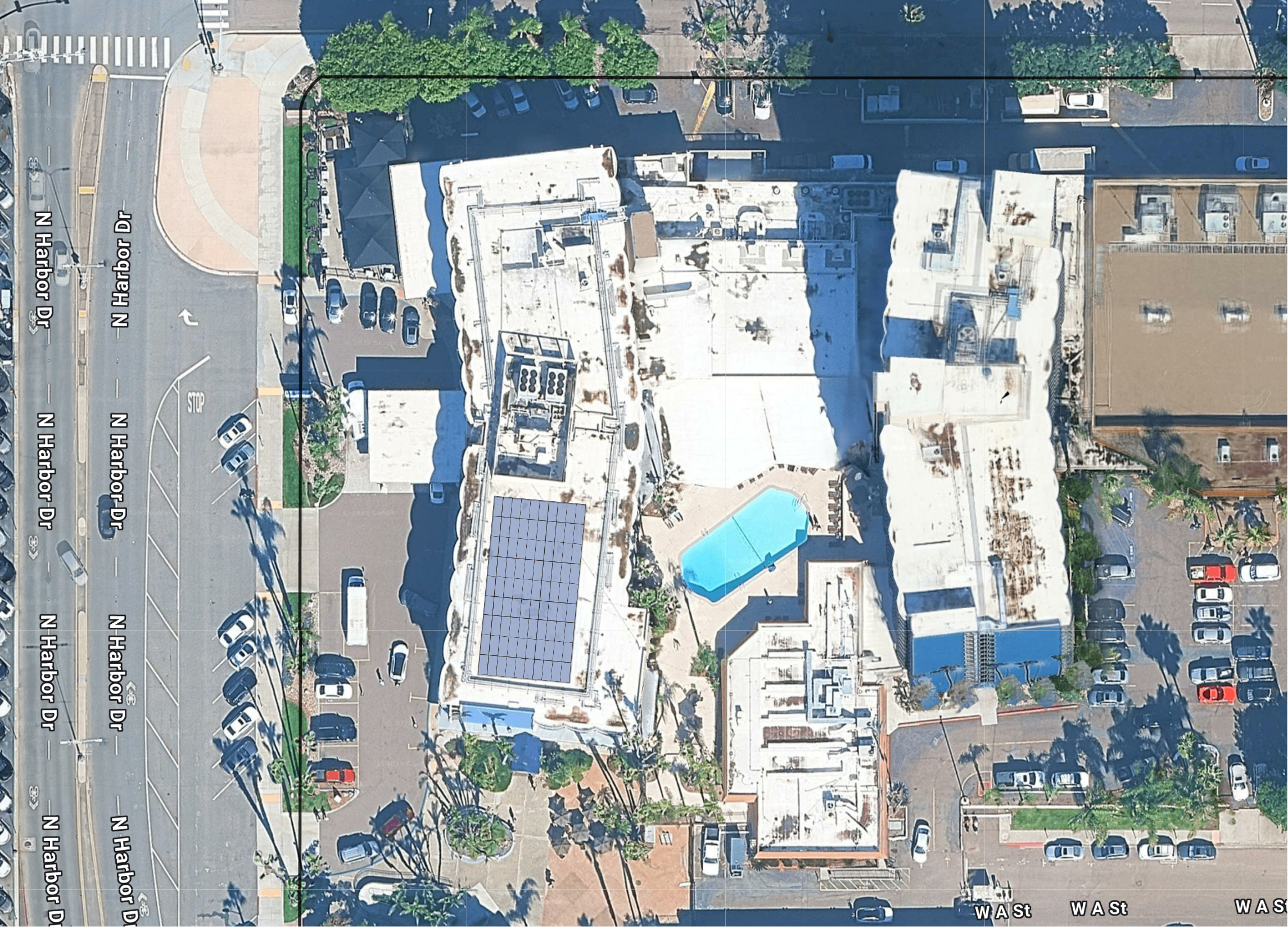 System layout — rooftop arrays at San Diego