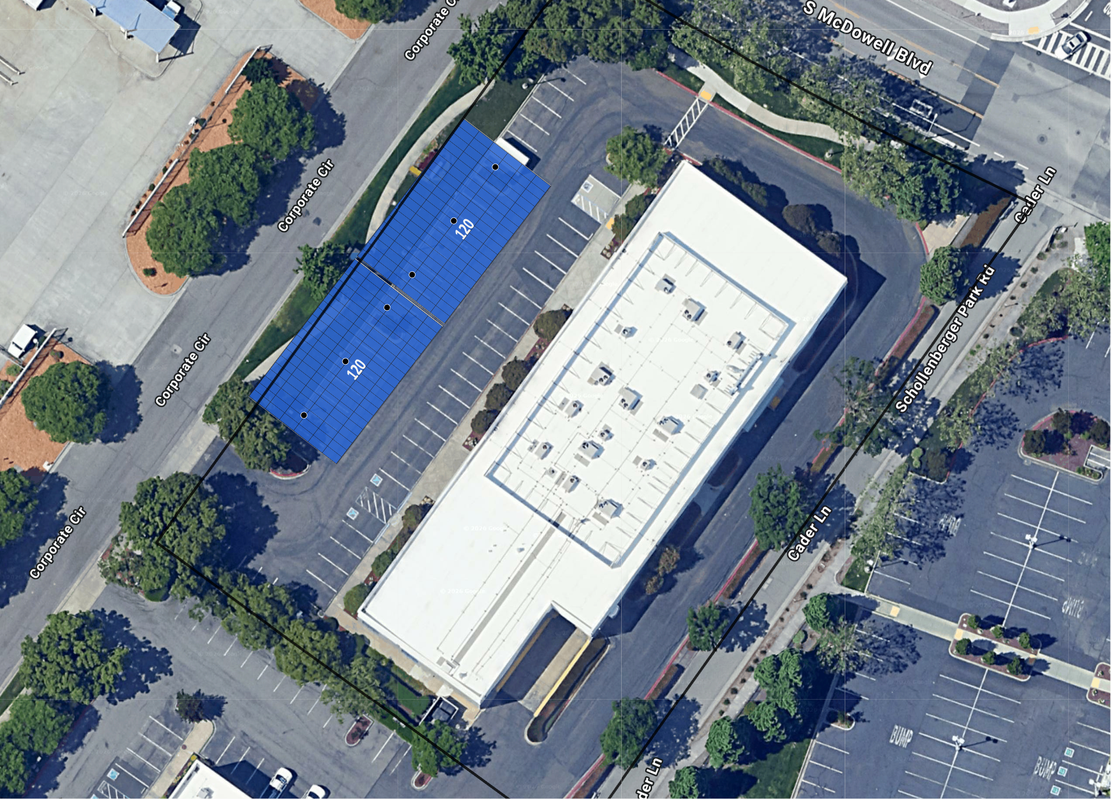 System layout — solar carports at PETALUMA