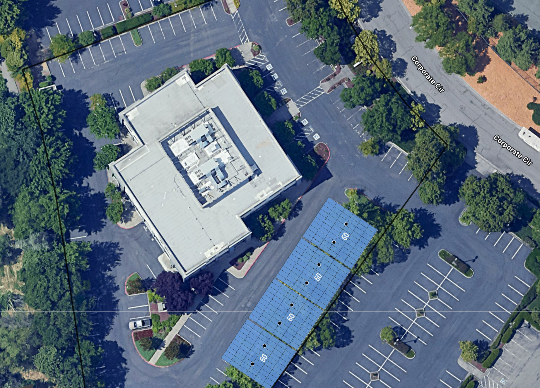 System layout — solar carports at 