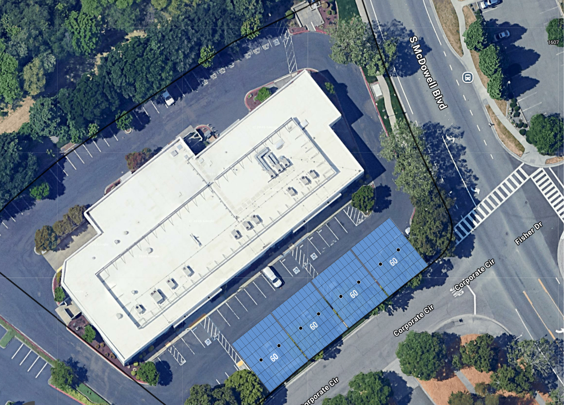 System layout — solar carports at 