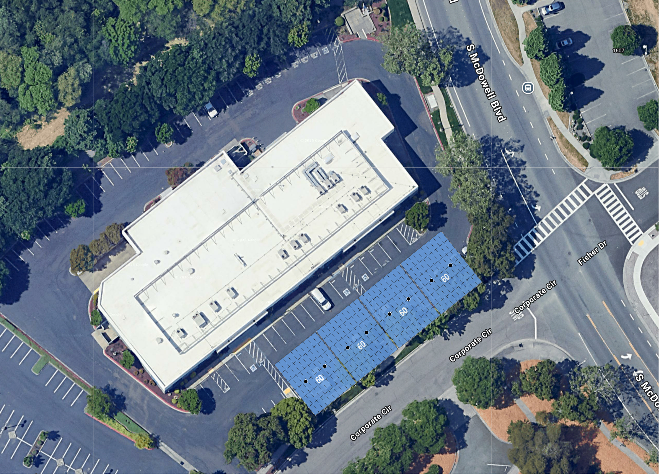 System layout — solar carports at 