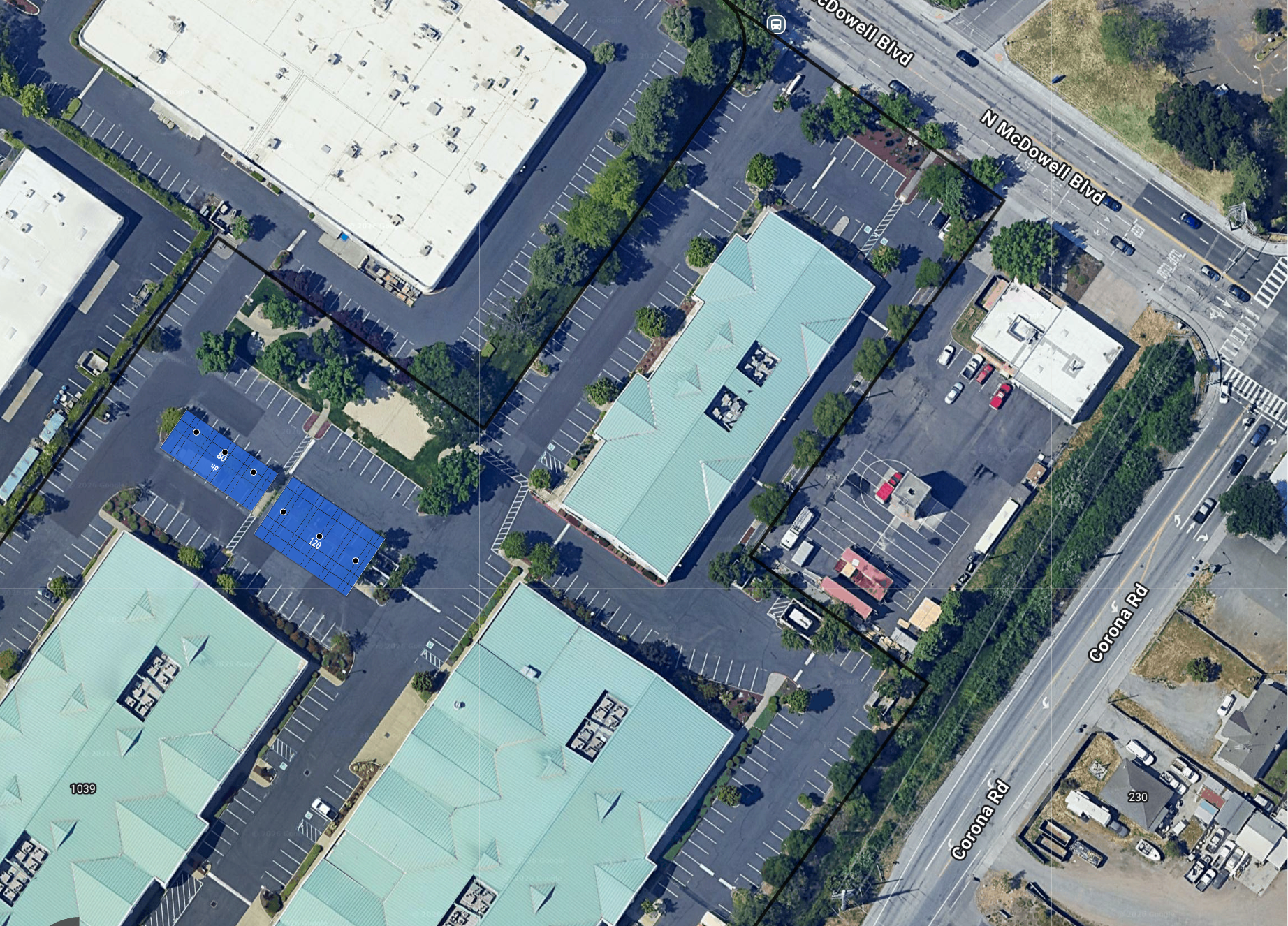 System layout — solar carports at 