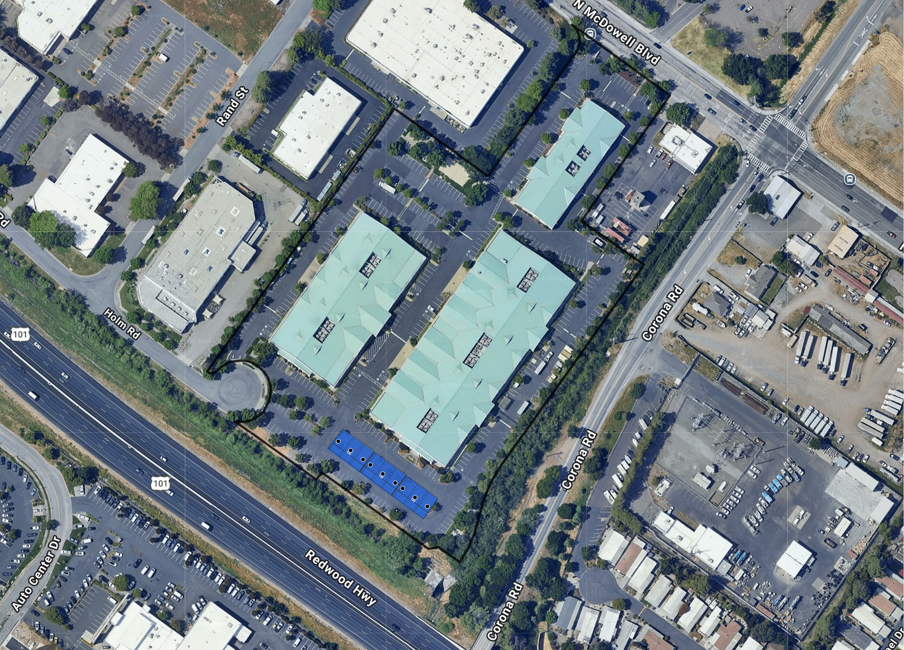 System layout — solar carports at 