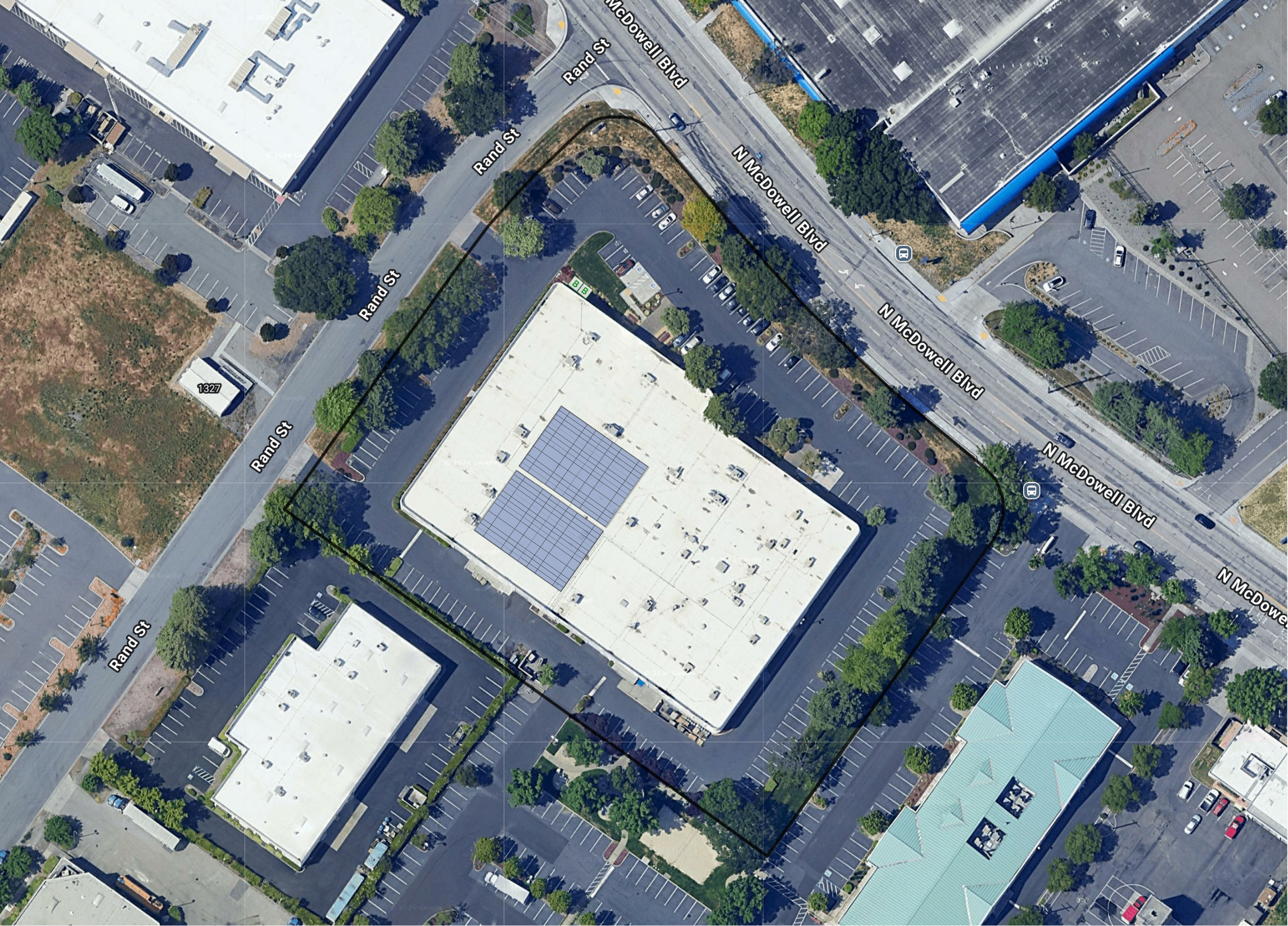 System layout — rooftop arrays at 