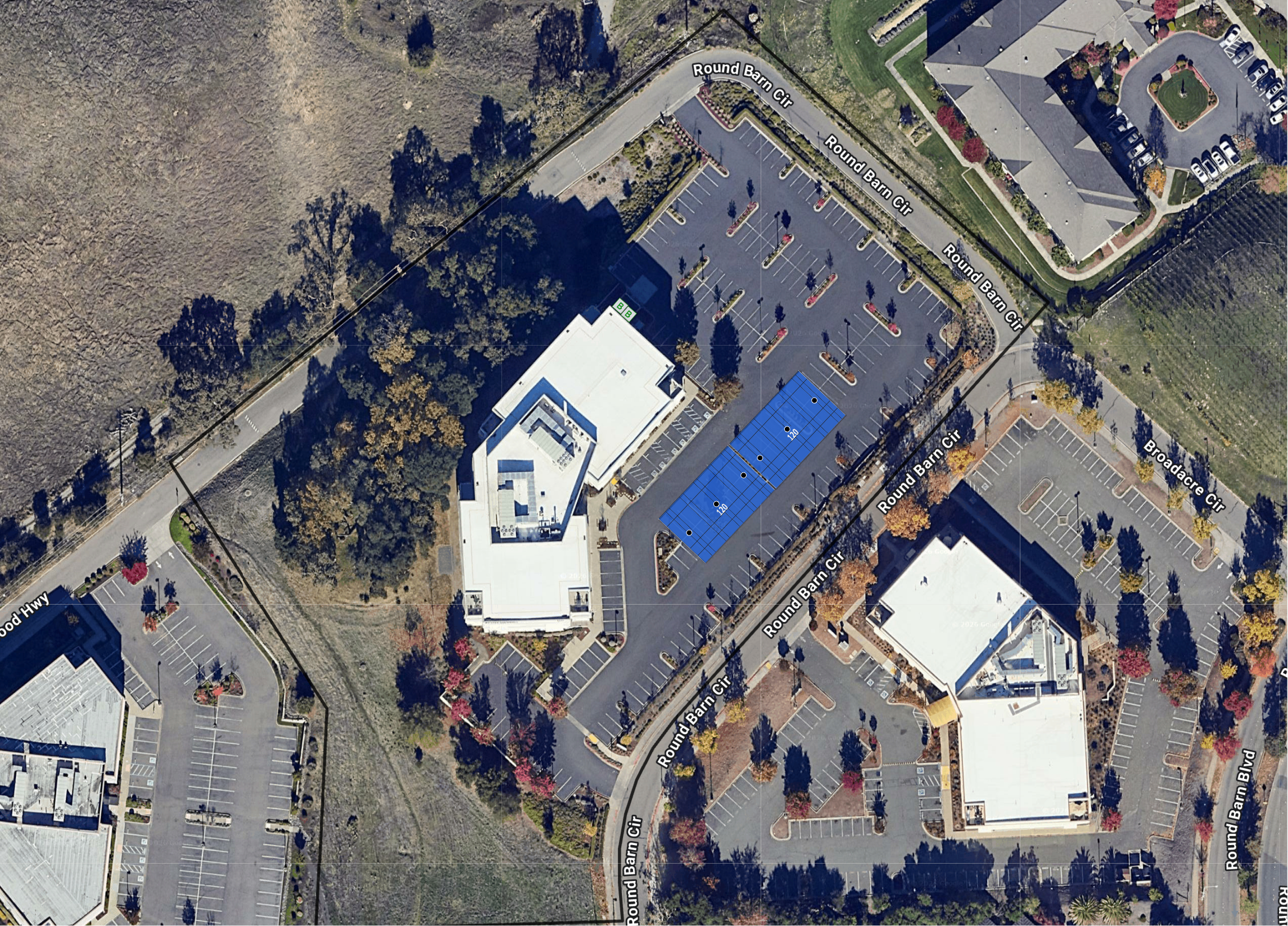 System layout — solar carports at 