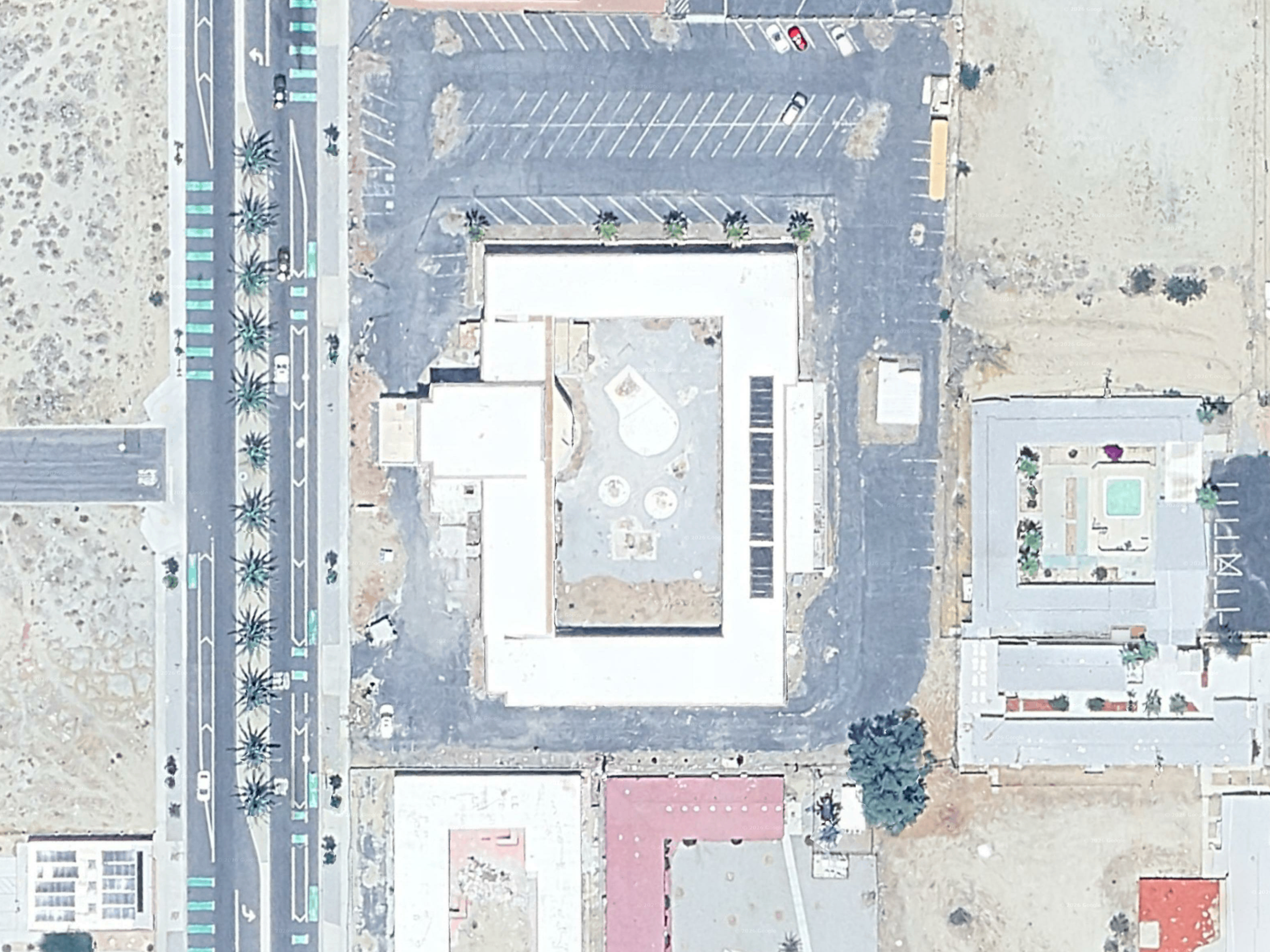 Aerial view of the DESERT HOT SPRINGS SolarPorts installation